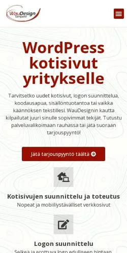 Vista previa del sitio Waudesign, medio de Finlandia para artículos patrocinados