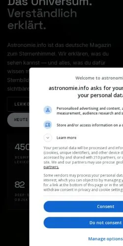 Anteprima del sito Astronomie.info, media di Germania per articoli sponsorizzati