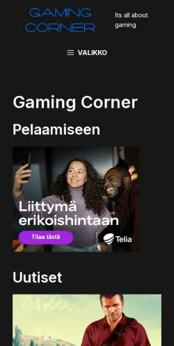 スポンサード記事向けのフィンランドメディア、Gaming Cornerのサイトプレビュー