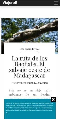 Podgląd witryny Revista Viajeros, medium z kraju Hiszpania do artykułów sponsorowanych