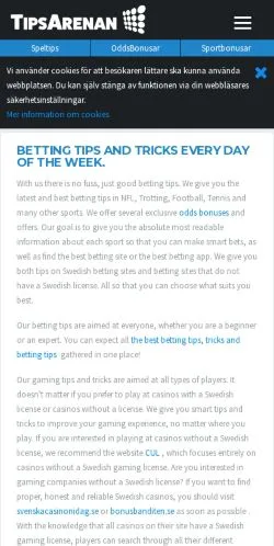 스폰서 기사용 스웨덴 매체 Tipsarenan 사이트 미리보기