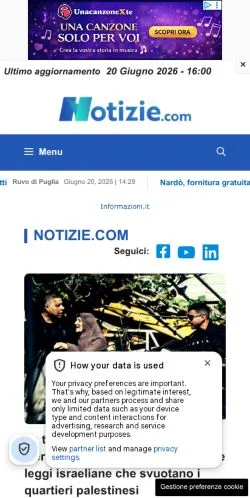 Podgląd witryny Notizie, medium z kraju Włochy do artykułów sponsorowanych