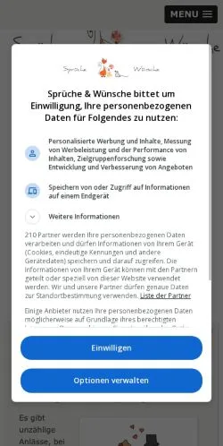 Anteprima del sito Sprüche Und Wünsche, media di Germania per articoli sponsorizzati