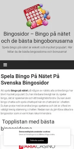 스폰서 기사용 스웨덴 매체 Bingosidor 사이트 미리보기