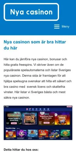 Podgląd witryny Nya Casinon, medium z kraju Szwecja do artykułów sponsorowanych