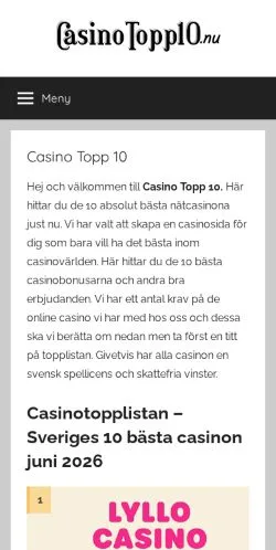 Anteprima del sito Casino Topp 10, media di Svezia per articoli sponsorizzati