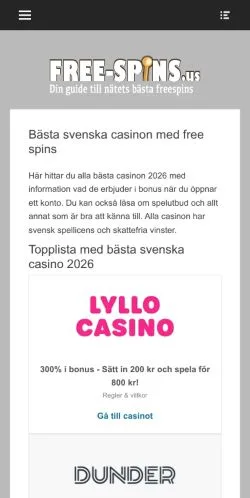 Anteprima del sito Free Spins, media di Svezia per articoli sponsorizzati