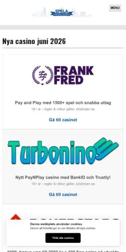 Podgląd witryny Online Casino, medium z kraju Szwecja do artykułów sponsorowanych