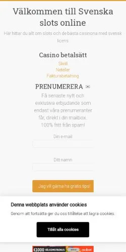 Anteprima del sito Svenska Slots, media di Svezia per articoli sponsorizzati