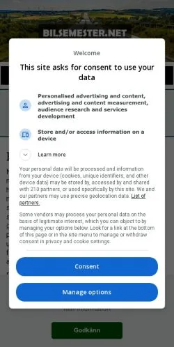 スポンサード記事向けのスウェーデンメディア、Bilsemester i Europaのサイトプレビュー