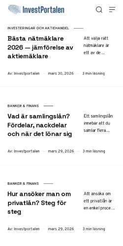 Anteprima del sito Investportalen, media di Svezia per articoli sponsorizzati