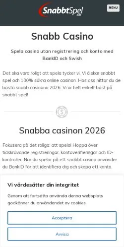 Anteprima del sito Snabb Casino, media di Svezia per articoli sponsorizzati