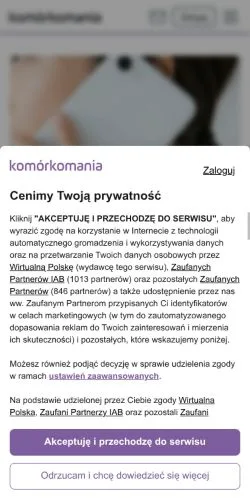 Podgląd witryny Komórkomania, medium z kraju Polska do artykułów sponsorowanych