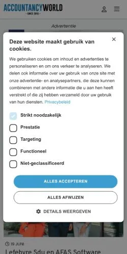 Anteprima del sito AccountancyWorld, media di Paesi Bassi per articoli sponsorizzati