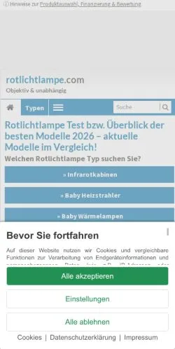 Anteprima del sito Rotlichtlampe Test & Vergleich, media di Germania per articoli sponsorizzati