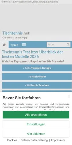 Anteprima del sito Tischtennis Test, media di Germania per articoli sponsorizzati