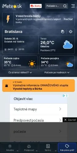 Anteprima del sito iMeteo, media di Slovacchia per articoli sponsorizzati