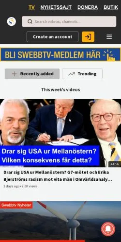 Preview of the Swebbtv website, a media outlet in Sweden for sponsored articles
