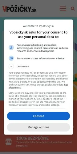 Anteprima del sito Vpozicky, media di Slovacchia per articoli sponsorizzati