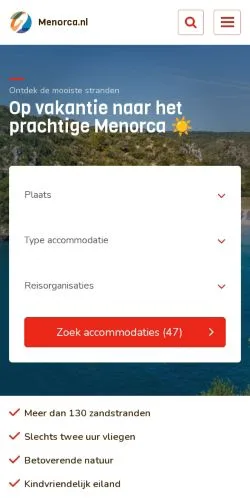 Vorschau der Website Vakantie Menorca, Medium aus Niederlande für gesponserte Artikel