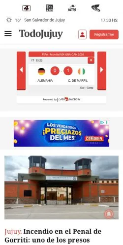 スポンサード記事向けのアルゼンチンメディア、TodoJujuyのサイトプレビュー