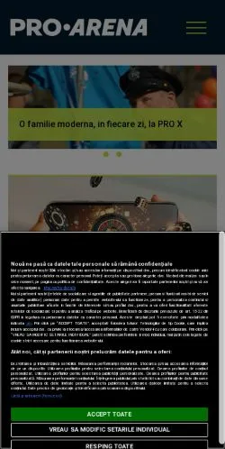 Pré-visualização do site Pro Arena, meio de Romênia para artigos patrocinados