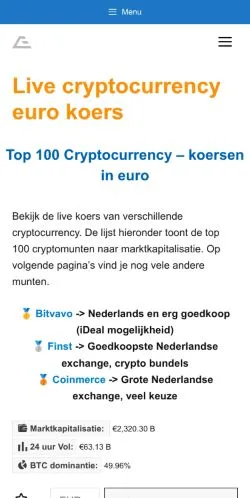 Anteprima del sito Coinkoers, media di Paesi Bassi per articoli sponsorizzati
