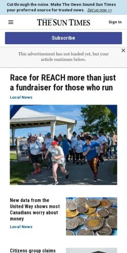 Podgląd witryny Owen Sound Sun Times, medium z kraju Stany Zjednoczone do artykułów sponsorowanych