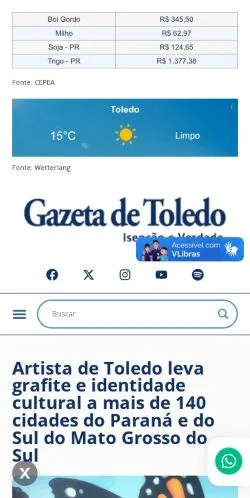 Anteprima del sito Gazeta de Toledo, media di Brasile per articoli sponsorizzati
