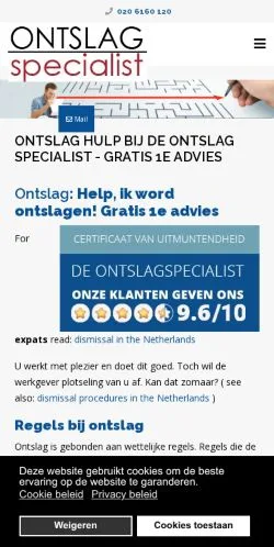 Anteprima del sito Ontslagspecialist, media di Paesi Bassi per articoli sponsorizzati