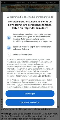 Anteprima del sito Allergische-Erkrankungen, media di Germania per articoli sponsorizzati