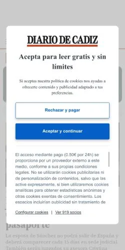Anteprima del sito Diario De Cádiz, media di Spagna per articoli sponsorizzati