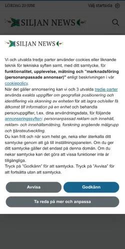 Anteprima del sito Siljan News, media di Svezia per articoli sponsorizzati