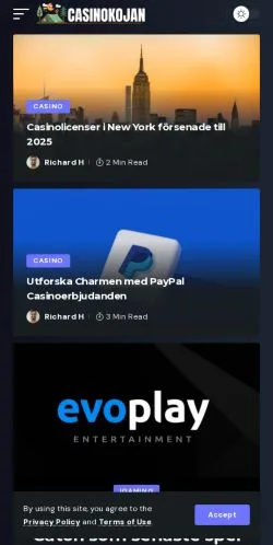 Anteprima del sito Casinokojan, media di Svezia per articoli sponsorizzati