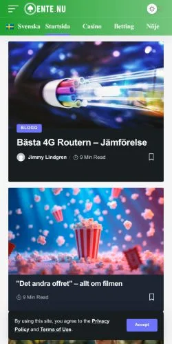 Förhandsvisning av webbplatsen Ente, medium i Sverige för sponsrade artiklar