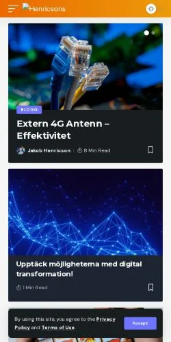 Podgląd witryny Henricsons.se, medium z kraju Szwecja do artykułów sponsorowanych