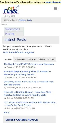Forhåndsvisning av nettstedet DotNetFunda, medium fra USA for sponsede artikler