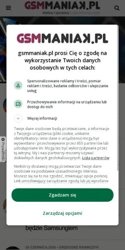 Podgląd witryny gsmManiaK, medium z kraju Polska do artykułów sponsorowanych