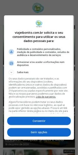 Anteprima del sito Viajei Bonito, media di Brasile per articoli sponsorizzati