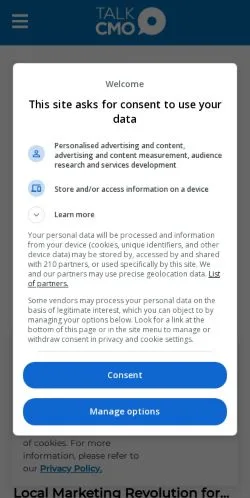 Forhåndsvisning av nettstedet Talk CMO, medium fra USA for sponsede artikler