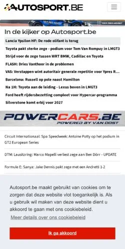 Anteprima del sito Autosport.be, media di Belgio per articoli sponsorizzati