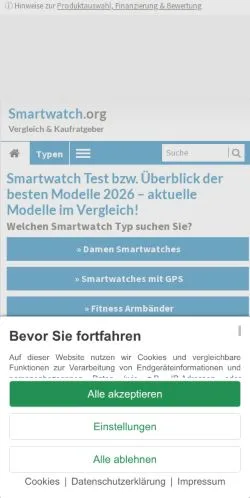 Pré-visualização do site Smartwatch Test, meio de Alemanha para artigos patrocinados