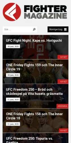 Podgląd witryny Fighter Magazine, medium z kraju Szwecja do artykułów sponsorowanych