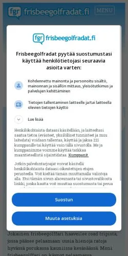Anteprima del sito Frisbeegolfradat, media di Finlandia per articoli sponsorizzati