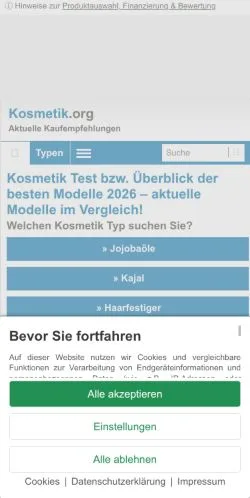 스폰서 기사용 독일 매체 Kosmetik Test 사이트 미리보기