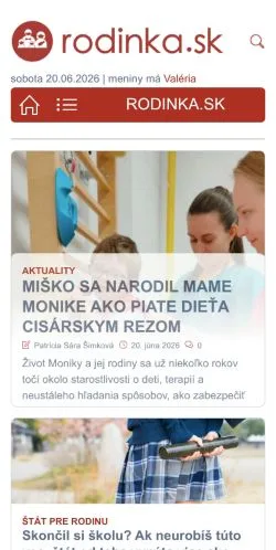 Podgląd witryny rodinka.sk, medium z kraju Słowacja do artykułów sponsorowanych