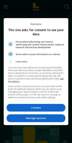 Anteprima del sito Latina Televisión, media di Laos per articoli sponsorizzati
