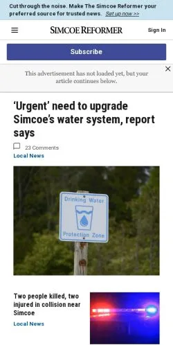 Forhåndsvisning af Simcoe Reformer, medie fra Canada til sponsorerede artikler