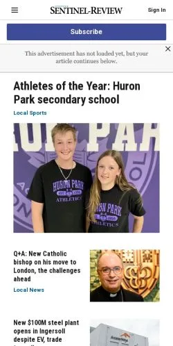 Podgląd witryny Woodstock Sentinel Review, medium z kraju Stany Zjednoczone do artykułów sponsorowanych