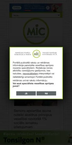 Anteprima del sito Medikamentu Informācijas Centrs, media di Lettonia per articoli sponsorizzati
